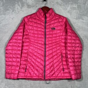 The North Face ThermoBall Jacket Womens L Pink Quilted Full Zip Insulated